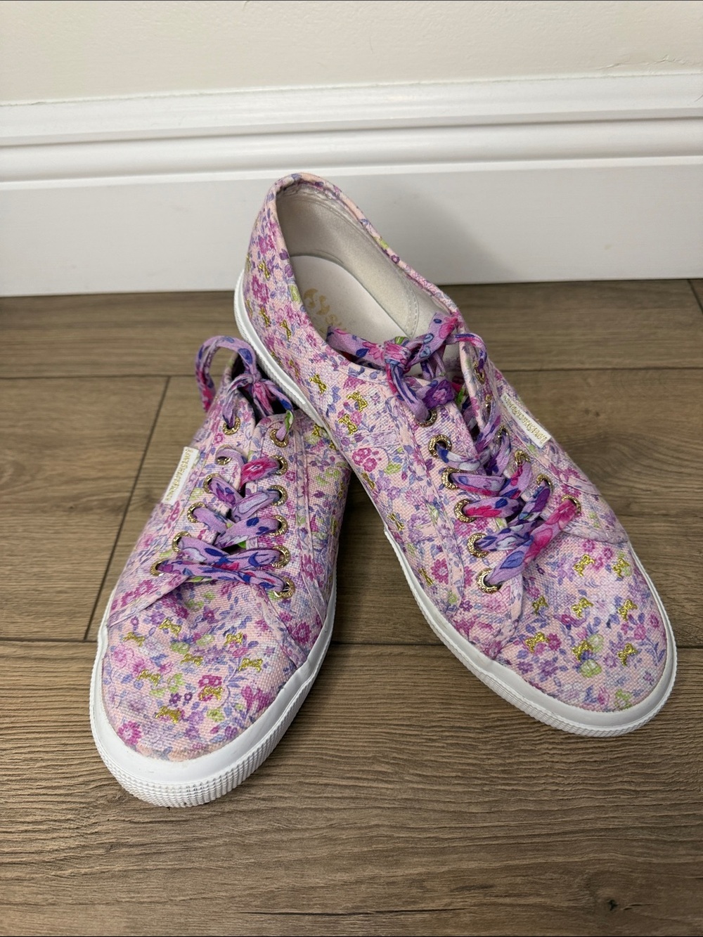 LoveShackFancy x Superga Pink Purple Floral Lace-Up Sneakers size 41.5 Us 10.5